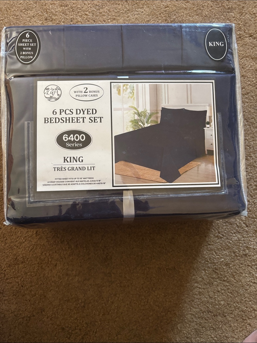 6400 Series King 6-Piece Dyed Bedsheet Set - Navy